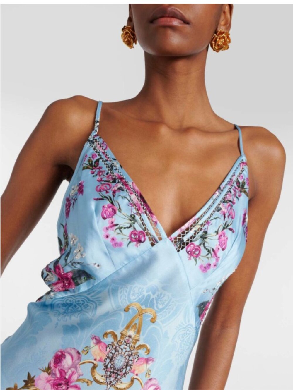 Camilla Embellished Floral Bias silk Satin Slip Dress - Size Small - Picture 3 of 7